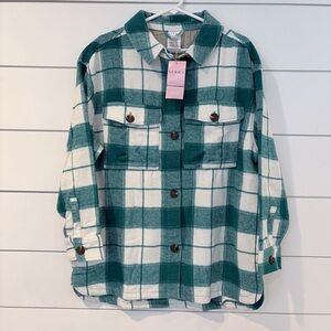 🌟2 for $10 Serra Greenish Blue Plaid Shacket Oversized Cozy Cottagecore Jacket M